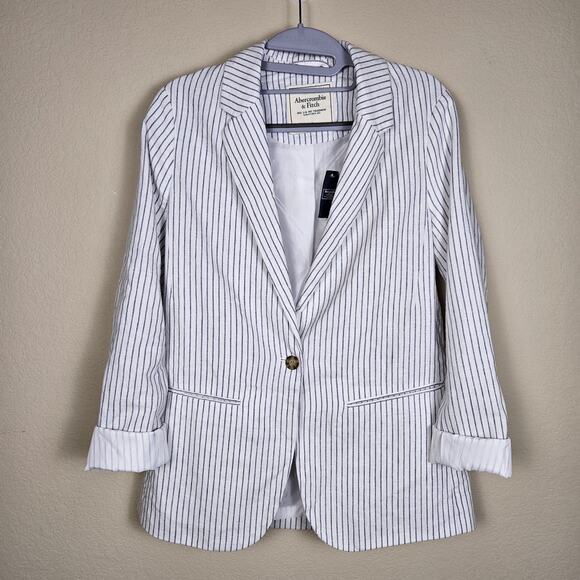 Abercrombie & Fitch Linen Blend Striped Blazer Preppy Classic Career Womens S - Picture 1 of 16